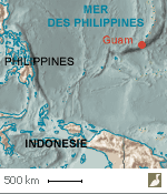 Situation de l'île de Guam, dans l'archipel des Mariannes (États-Unis)