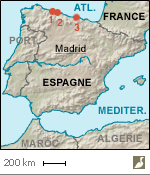 Emplacements des observations de trois Harfangs des neiges dans le nord-ouest de l'Espagne