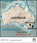 Situation de Melaleuca, en Tasmanie (Australie)