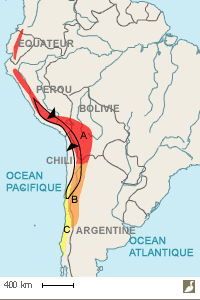 Aires de répartition des Patagons géant et chaski