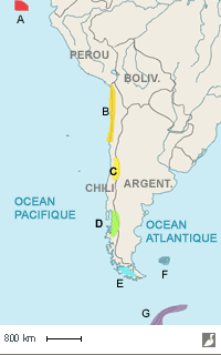 Aires de nidification des océanites étudiés