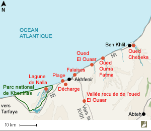 Carte près d'Akhfenir (Maroc) et bons sites d'observation