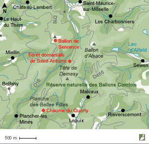 Carte de la réserve naturelle des Ballons comtois (Territoire de Belfort/ Haute-Saône)