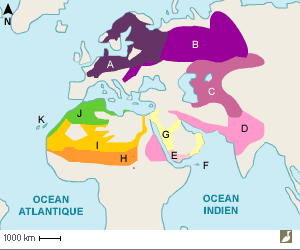 Aires de nidification de onze sous-espèces de la Pie-grièche grise (Lanius excubitor)