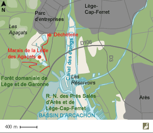 Carte du marais de la Lède des Agaçats (Gironde)