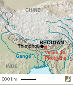 Situation de la vallée de Phobjikha (Bhoutan)