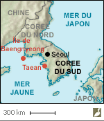 Situations de l'île de Baengnyeong et de Taean (Corée du Sud)