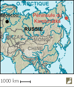 Situation de la péninsule du Kamtchatka (Russie)