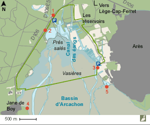 Carte de la réserve naturelle des prés salés d'Arès et de Lège Cap-Ferret (Gironde)