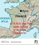 Situation de la réserve naturelle des prés salés d'Arès et de Lège Cap-Ferret (Gironde)